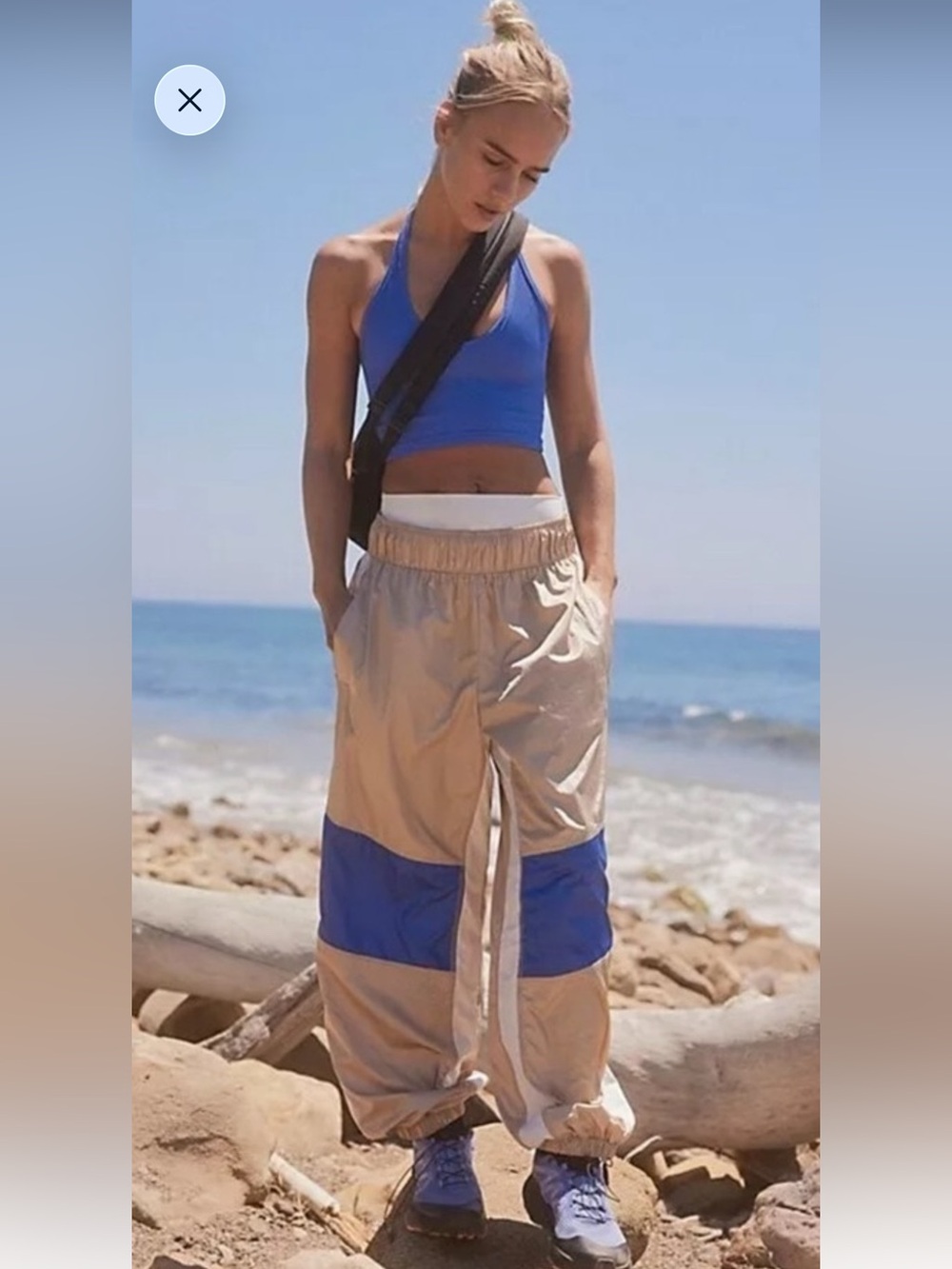 Free People Movement In The Stars Colorblock Joggers Track Pants Beige Metallic